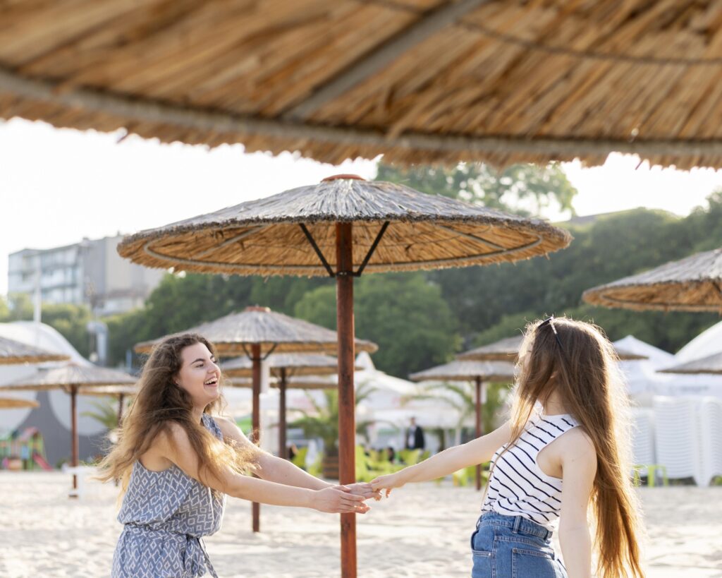 beautiful girls having fun beach