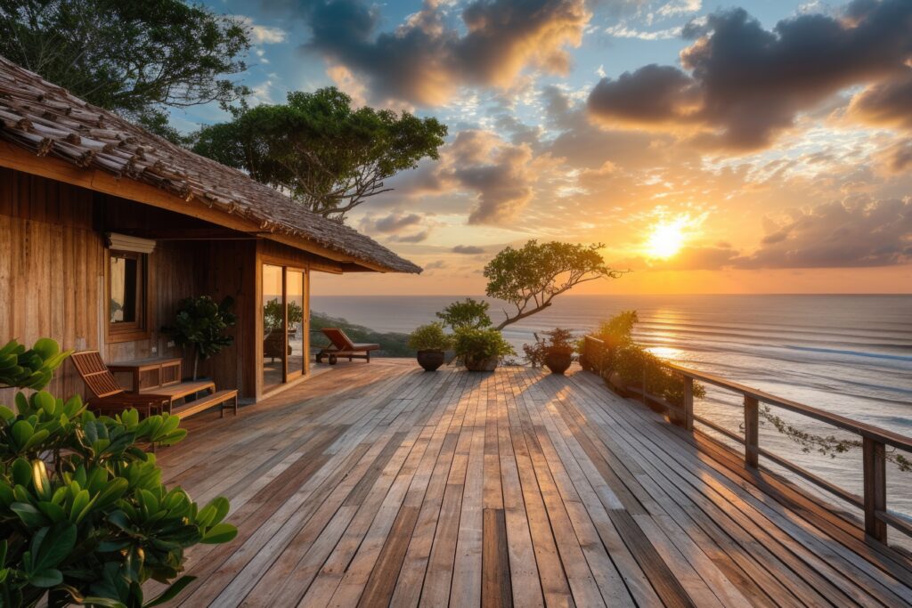 photorealistic wooden house with timber structure